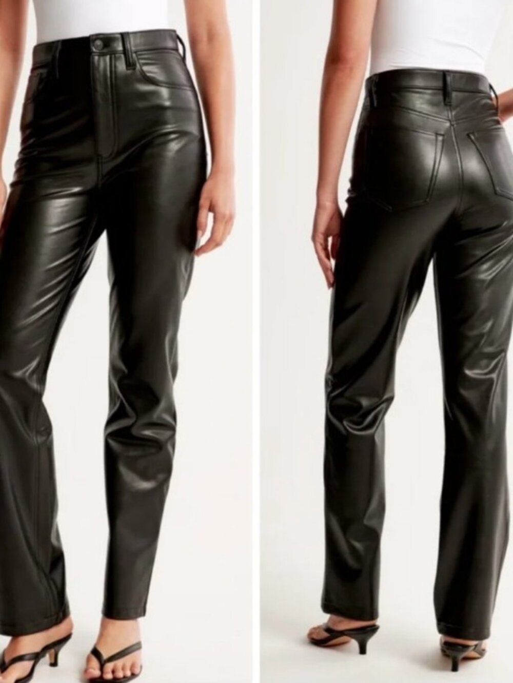 Abercrombie & Fitch Black Faux leather Straight Leg Hi Rise Pants Size 4 #2048